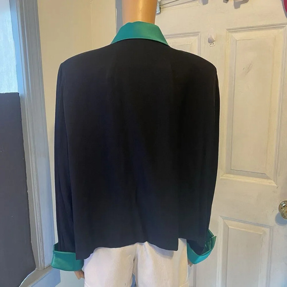 VTG 90s Jessica Howard Blazer Jacket Women's Sz 22 Black Green Collar & Cuffs - Picture 5 of 8
